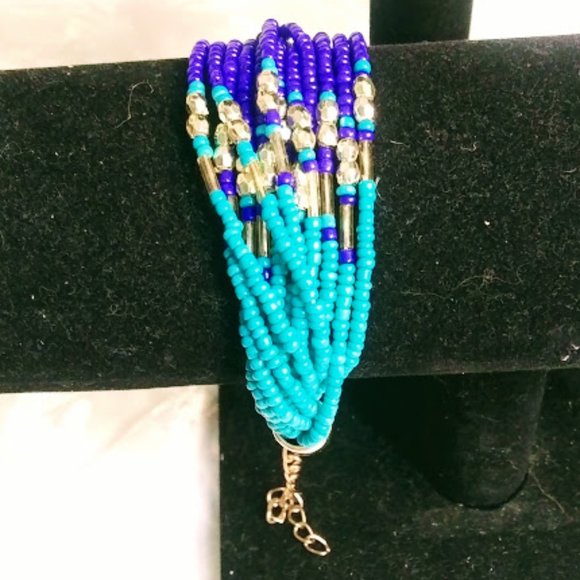 TWISTED GLASS SEED BEAD BRACELET*12 STRANDS*TURQUOISE COLOR*HAND CRAFTED - Picture 5 of 5